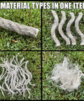 Various material types from Fire Starter Kit With Ferro Rod And Magnesium Flint And Steel Survival Tool For Camping Bushcraft Emergency Preparedness Fatwood Fire Starter Sticks And Tinder For Outdoor Adventure displayed on grass.