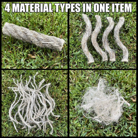 Various material types from Fire Starter Kit With Ferro Rod And Magnesium Flint And Steel Survival Tool For Camping Bushcraft Emergency Preparedness Fatwood Fire Starter Sticks And Tinder For Outdoor Adventure displayed on grass.