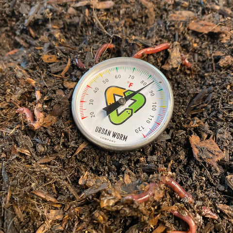 Worm Bin Soil Thermometer With 5 Inch Stainless Steel Stem for Gardening and Composting Color Coded Gauge in compost soil