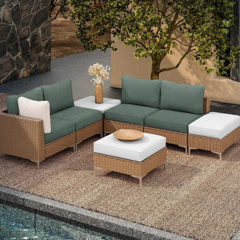 Patio set with Eight Piece Outdoor Cushion Covers for Patio Sofas and Cushions, Elastic Slipcovers, Matcha Green, poolside setting