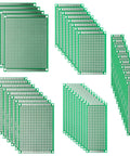 40 Pack Prototyping Printed Circuit Boards Kit With Five Size Universal Perforated Solderable Proto Boards For DIY Electronics Projects Plated Through Holes For Easy Soldering, assorted sizes, green PCBs with plated-through holes.