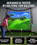Golfer using Backyard Golf Practice Net Cage 10x8 Ft Enclosed Swing Zone With Side And Top Netting Impact Screen Included Simulator Ready