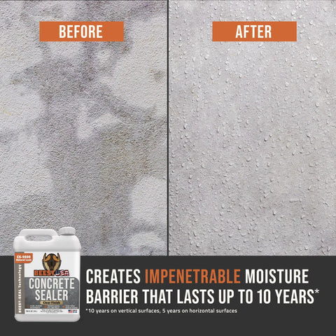 Before and after application of Concrete Sealer One Gallon Covers Up To Four Hundred Square Feet Deep Penetrating Silane Siloxane Formula.