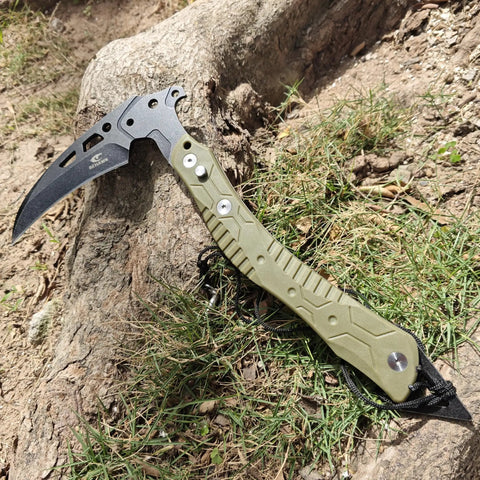 Folding Sickle Knife With Sheath For Tactical Survival And Outdoor Pruning Tools Quick Release With Safety Lock Glass Breaker