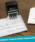No Mess Self Inking Date Stamp With Nifty Finger Guard And Slick Rolling Dial Compact Office Essential For Fast Daily Signoffs And Super Crisp Paperwork on check with clear date impression.