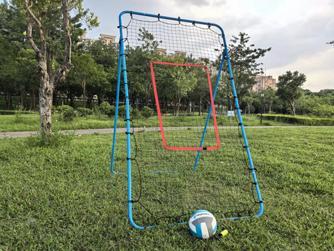 Adjustable Volleyball Rebounder Net 7x4 Ft With PU Volleyball And Stakes for easy setup in a park setting