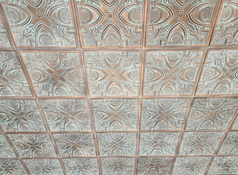 Retro Copper Faux Tin Ceiling Tiles Pack Of 10 For DIY Drop In Or Glue Up Install, 2x2 Grid Fit, PVC Panels, Weathered Vintage Decor