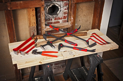 Flat Pry Bar With Precision Ground Ends And Nail Slot In Claw And Pry End For Easy Nail Pulling, High Visibility Red Finish