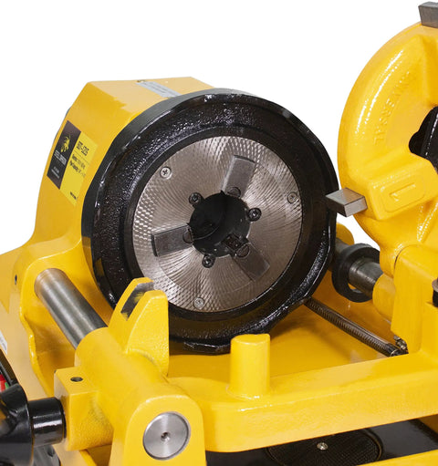 Heavy Duty Workhorse Power Pipe Threader Machine With Self Oiling Die Head close-up showing die head and components for threading.