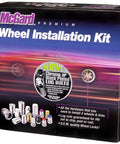 Packaging of Black M14 by 1.5 Cone Seat Lug Bolt Wheel Installation Kit For Five Lug Vehicles with bolt images and labels.