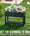 Elevated 21 Gallon Garden Bed With Legs And Wheels, Planter Box With Drainage Plug And Gauge, Handy Lower Shelf, Black