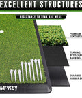 Diagram showing layers of Premium Synthetic Turf Golf Hitting Mat with Heavy Duty Rubber Base and Real Fairway Feel 16mm True Turf