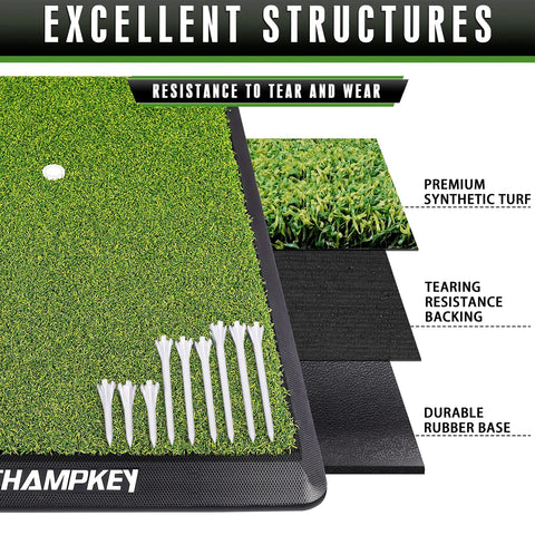 Diagram showing layers of Premium Synthetic Turf Golf Hitting Mat with Heavy Duty Rubber Base and Real Fairway Feel 16mm True Turf