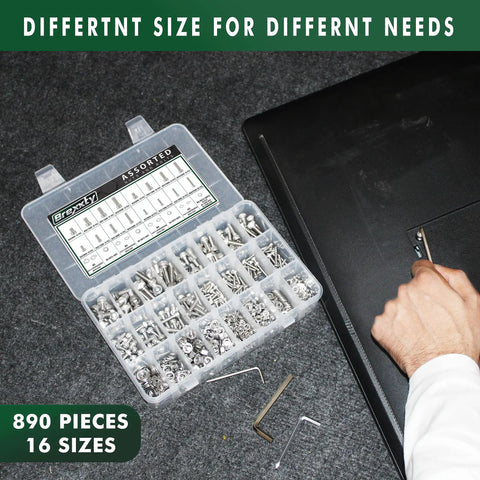 Top Shelf Metric Socket Head Cap Screws Kit 304 Stainless Steel Bolts And Nuts Assortment Rust Proof Heavy Duty Fasteners For Garage And Household Maintenance in organized case with assorted fasteners.