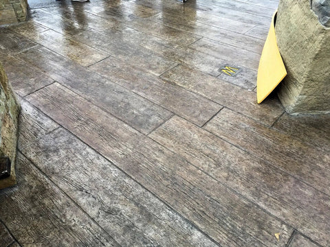 Centennial Plank Concrete Stamp Set With Vintage Wood Slab Texture Mats, showing realistic lumber detail in concrete overlay.