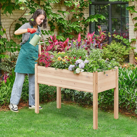 Two Piece Raised Garden Bed Set With Legged Planter Boxes, 48x24x30in Elevated Wooden Horticulture Beds For Backyard, Patio Or Balcony