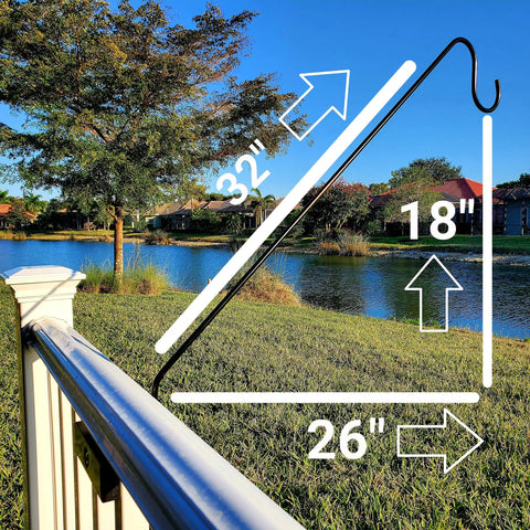 32 Inch One Piece Pole Extension Kit With Movable Hook For Hanging Bird Feeders, Flower Baskets, Chimes And More Away From Deck Railings
