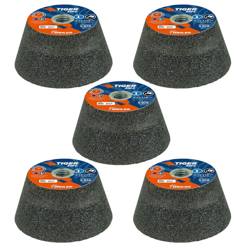 Tiger ZIRC Type 11 Flaring Cup Wheel ZA16-Q 4/3 in x 2 in x 5/8-11 Rim 1 in Back 3/4 in Pack of 5 Beefy Zirconia Grain