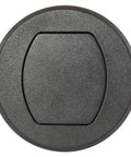Pop Up Countertop Power Outlet With Two Tamper Resistant Sockets Surface Or Flush Mount No Sweat Install Black Finish For Kitchens Durable 15 Amp 125V Receptacle Built Tough To Handle Daily Grind round black outlet cover with textured finish.