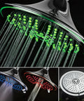 Ultra Luxe 8 Inch Rainfall LED Shower Head With Five Settings Chrome Face Water Powered Color Changing Temperature LEDs