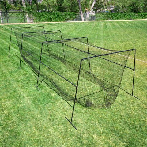 40 Foot Collapsible Batting Cage For Backyard Or Indoor Baseball And Softball Practice With A Heavy Duty Rust Resistant Steel Frame And UV Protected Net.