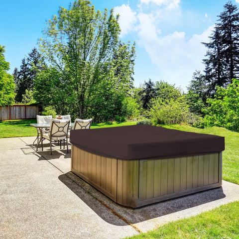 Customizable 18 Oz Waterproof Hot Tub Cover With Elastic Hem For Snug Fit, Weather Resistant Outdoor Square Spa Cover In Coffee