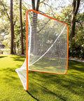 Official 6x6 Lacrosse Goal With Quikset Net Attachment for Quick Setup shown in backyard, sturdy steel frame, durable net.