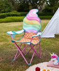 Ice Cream Themed Kids Folding Camp Chair With Cup Holder And Carry Bag Lightweight Portable Seat For Indoor And Outdoor Use
