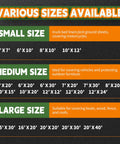 Various sizes chart for Heavy Duty 8x10 Feet Tan Tarp With 12 Mil Waterproof Poly Coverage, UV Resistant And Weatherproof.