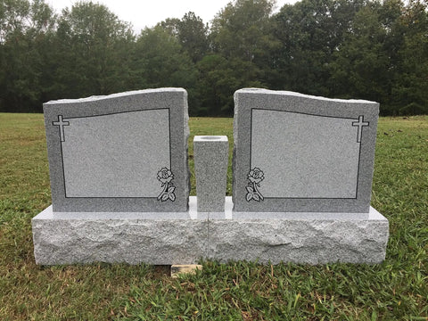 Custom Engraved Two Person Cemetery Memorial With Center Vase, Granite Headstone Double Monument, Companion Wing Upright Grave Marker For Loved Ones, Names And Dates Engraving With Proofs Included