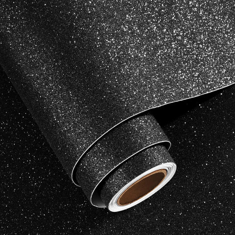 Black Glitter Peel And Stick Wallpaper For Cabinets And Walls DIY Friendly Self Adhesive Glitter Paper With Sparkle, roll view