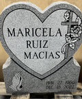 Heart Cemetery Memorial Headstone And Base With Two Design Options, Custom Engraved Gray Granite Upright Monument with engravings.