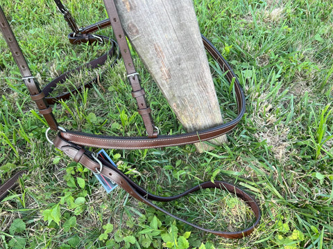 All Leather Driving Harness For Horse Drawn Carriage Brown Premium Quality Adjustable Fit For Pony To Small Horse on grass