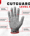 Premium Cut Resistant Kitchen Gloves Food Grade For Chefs And Butchers, Level Five Meat Cutting Gloves with features labeled