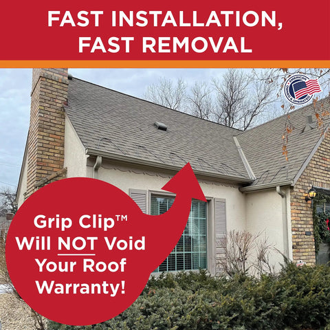 House roof displaying Nail Free Roof Cable Clips For Heat Tape And Electric Cables, Easy Nailless Installation, Safe On Shingles.