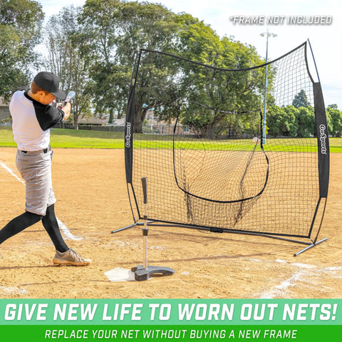 Baseball player using Replacement 7 Ft By 7 Ft Baseball Softball Net For Batting Practice And Pitching, Frame Not Included