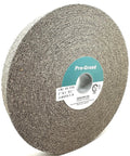 Seven Inch Convolute Deburring Wheel One Inch Thick By One Inch Arbor Hole Silicon Carbide Fine Grit showing side view and label
