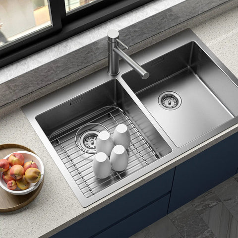 Stainless Steel Kitchen Sink Grid 2 Pack Size 13.2 x 11.6 x 1.2 Inches With Rear Drain Hole Anti Rust Bottom Rack With Cups