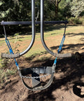 Backyard Zipline Seat For Trolley Use Heavy Duty Black Metal Swing Seat That Supports Up To 300 Lbs with chain straps outdoors