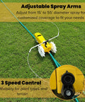 Traveling Sprinkler That Rolls Across Large Lawns Up To 13,500 Sq Ft Cast Iron Outdoor Water Sprinkler in yellow on grass