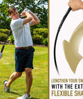 Golf Swing Tempo Trainer Warm Up Tool 48 Inch for consistent rhythm and balance, weighted head, golfer swinging on green