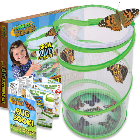 Butterfly Growing Kit For Kids Hands On Live Caterpillars To Butterflies Project With Green Pop Up Enclosure and guide