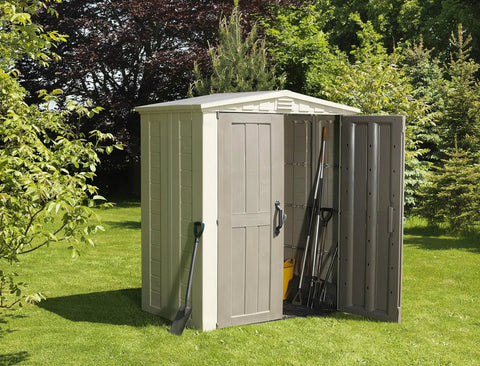 Factor 6x3 Outdoor Storage Shed Kit For Patio Furniture Lawn Tools Bikes Beach Gear Plus More Durable Resin Construction