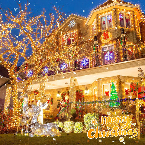 165 Ft 500 LED Christmas Lights Outdoor Indoor Plug In Warm White Waterproof Connectable Clear Wire Twinkle Lights decorating a house