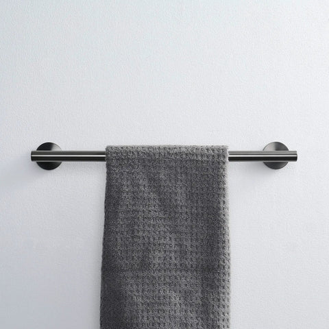 Six Piece Brushed Gun Metal Bathroom Hardware Set With 18 Inch Towel Bar Toilet Paper Holder Four Robe Hooks And SUS 304 Stainless Steel Wall Mounted Design For A Slick Durable Modern Upgrade