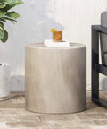 Cylindrical Outdoor Side Table In Light Gray For Patio And Backyard Modern Durable End Table With Smooth Design Weather Resistant Ideal For Chill Outdoor Hangouts And Seating Areas