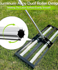 Heavy Duty Lawn Leveling Rake With Aluminum Rollers 40x10 Inch Adjustable Handle 27 To 80 Inch Stainless Steel Ground Leveler