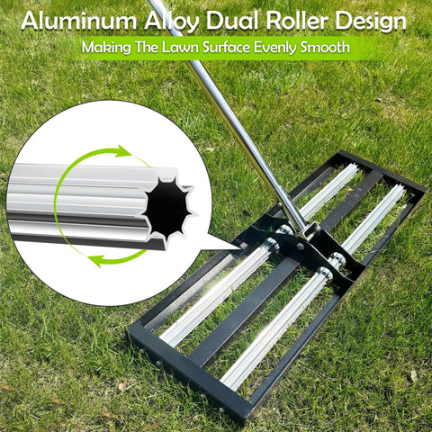 Heavy Duty Lawn Leveling Rake With Aluminum Rollers 40x10 Inch Adjustable Handle 27 To 80 Inch Stainless Steel Ground Leveler