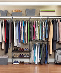 Heavy Duty 2 Shelf 2 Rod Closet System For Clothes Shoes And Accessories Adjustable Space Saving Organizer in use