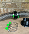2.5-inch Port MagDuct dust-collection starter kit with corrugated metal duct, magnetic quick-disconnect fittings, clamps, and end cap.